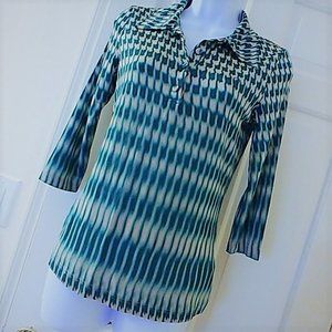 Escada Blue and White Patterned Top